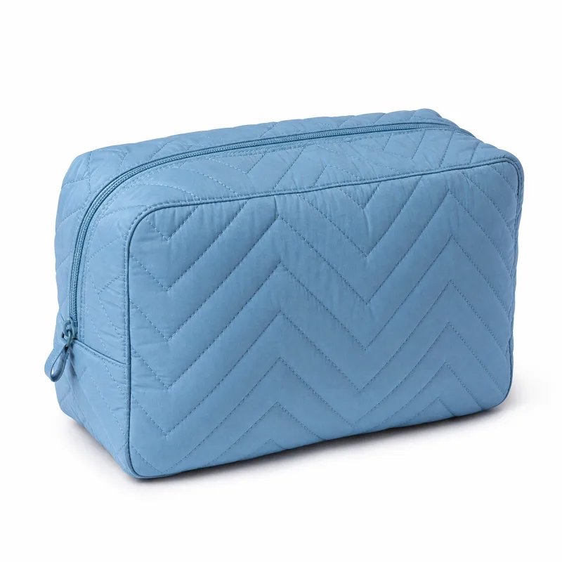 Sky Blue Quilted Makeup Bag – Large Cosmetic Travel Organizer 10x6x6 - Image 3