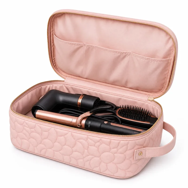 Elegant Peony Hair Tool Bag | Quilted Travel Case for Styling Tools - Image 4