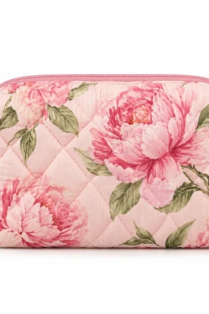 Peony Mini Makeup Bag | Quilted Floral Cosmetic Pouch for Travel & Everyday Carry