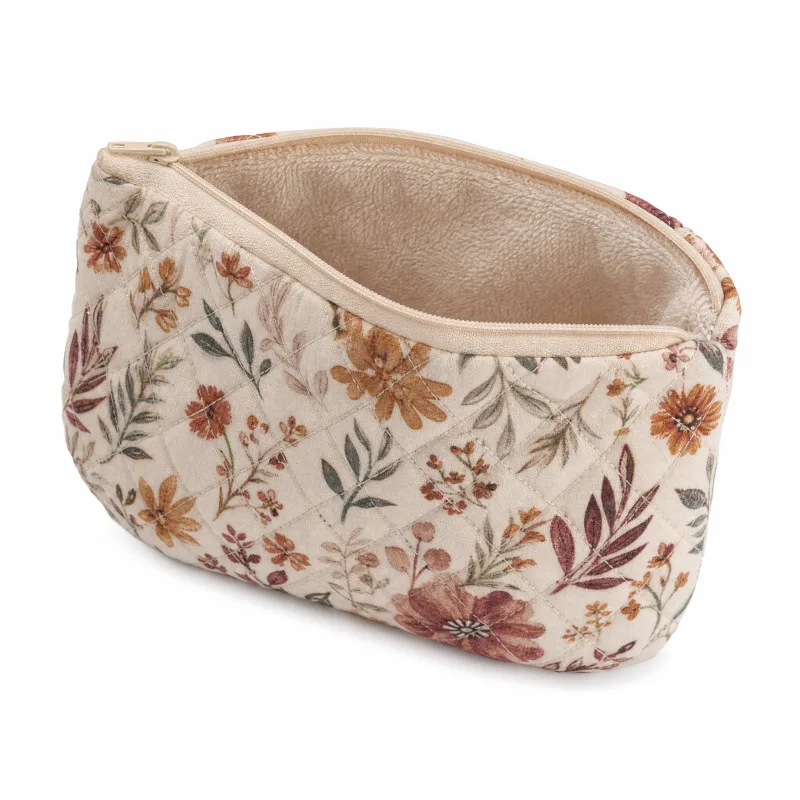 Autumn Mini Makeup Bag - Quilted Floral Cosmetic Pouch with Soft Terry Lining - Image 3