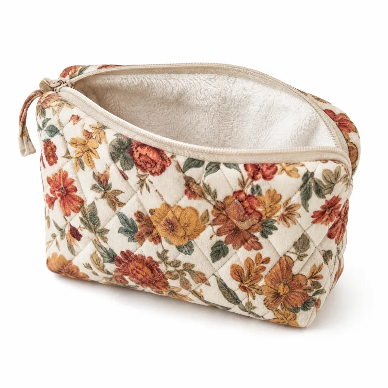 Autumn Mini Makeup Bag - Quilted Floral Cosmetic Pouch with Soft Terry Lining - Image 5