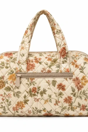 Autumn Mini Duffel Bag – Quilted Floral Travel Tote with Zip Pocket