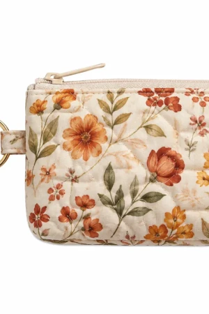Autumn Floral Quilted Keychain Bag – Mini Pouch for Coins, Lip Balm & More!