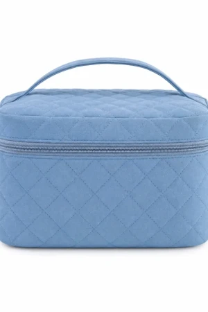 Azure Quilted Makeup Bag with Handle - Perfect Travel Organizer & Vanity Case