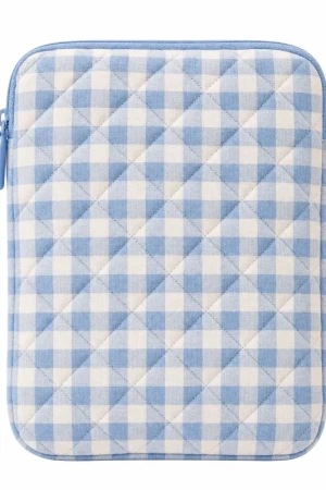 Quilted Blue Gingham E-Reader Pouch - Padded Tablet & Travel Case