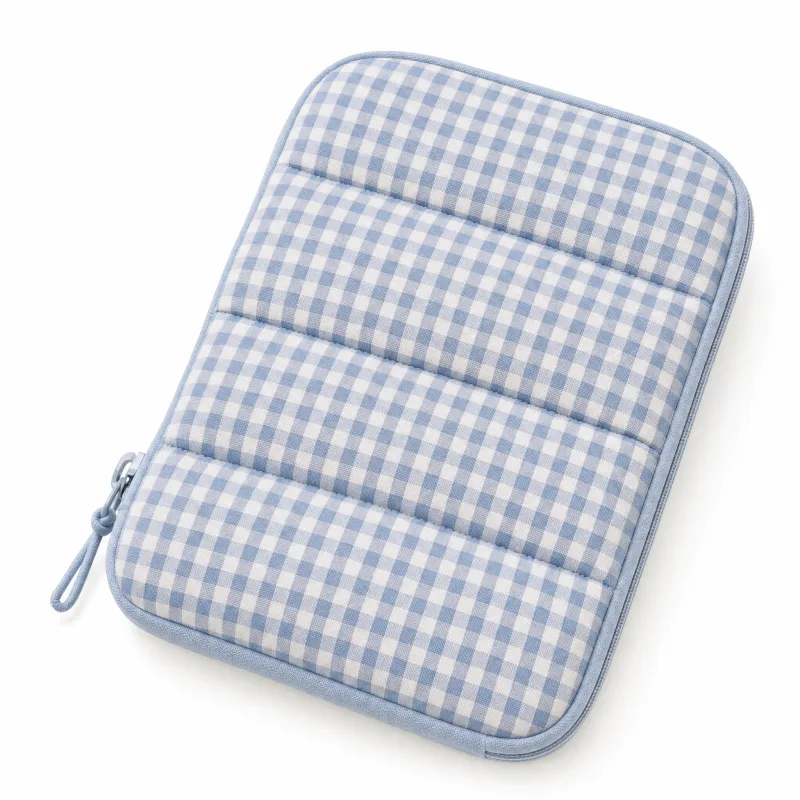 Quilted Blue Gingham E-Reader Pouch - Padded Tablet & Travel Case - Image 2