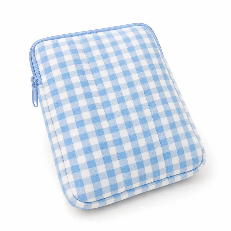 Quilted Blue Gingham E-Reader Pouch - Padded Tablet & Travel Case - Image 3