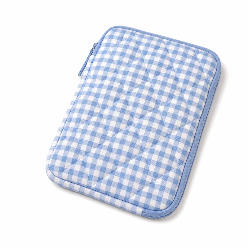 Quilted Blue Gingham E-Reader Pouch - Padded Tablet & Travel Case - Image 4