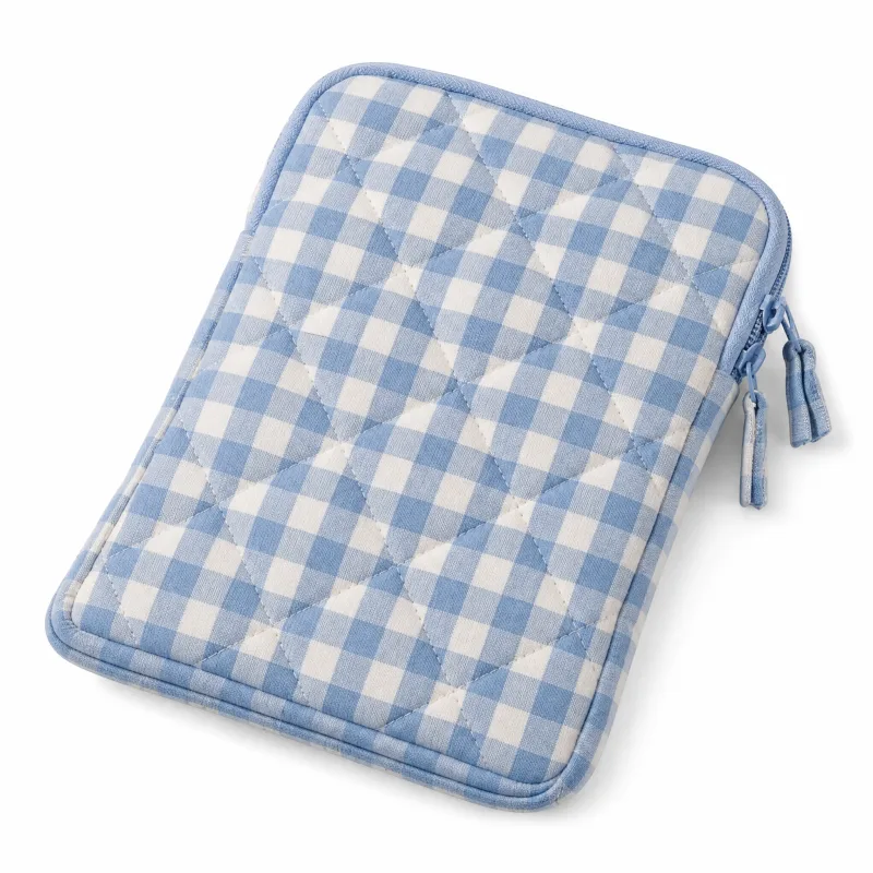 Quilted Blue Gingham E-Reader Pouch - Padded Tablet & Travel Case - Image 5