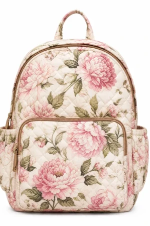 Quilted Floral Backpack for Women - Stylish Daypack with Pockets