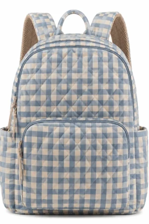 Classic Quilted Backpack | Stylish Gingham Print Bag with Pockets for Daily Commute