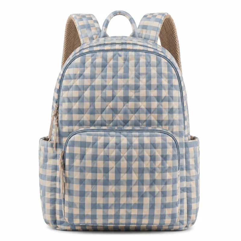 Classic Quilted Backpack | Stylish Gingham Print Bag with Pockets for Daily Commute