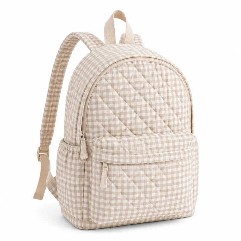 Classic Quilted Backpack | Stylish Gingham Print Bag with Pockets for Daily Commute - Image 4