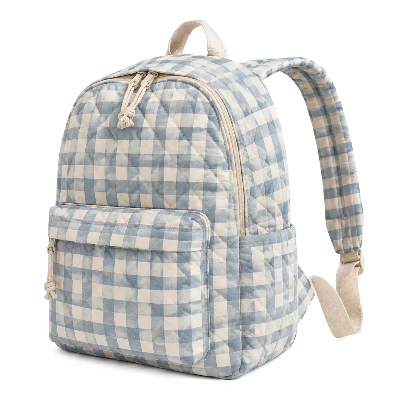 Classic Quilted Backpack | Stylish Gingham Print Bag with Pockets for Daily Commute - Image 5