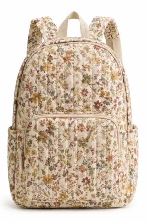 Autumn Floral Quilted Backpack for Women - Stylish Terry Lining with Pockets, 11x16x5 inch