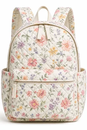 Quilted Floral Backpack for Women – Lightweight Daypack with Multiple Pockets, Spring Essentials