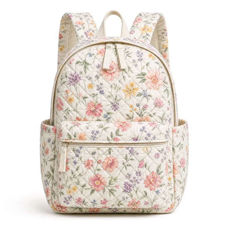 Quilted Floral Spring Backpack - Stylish Daypack with Pockets