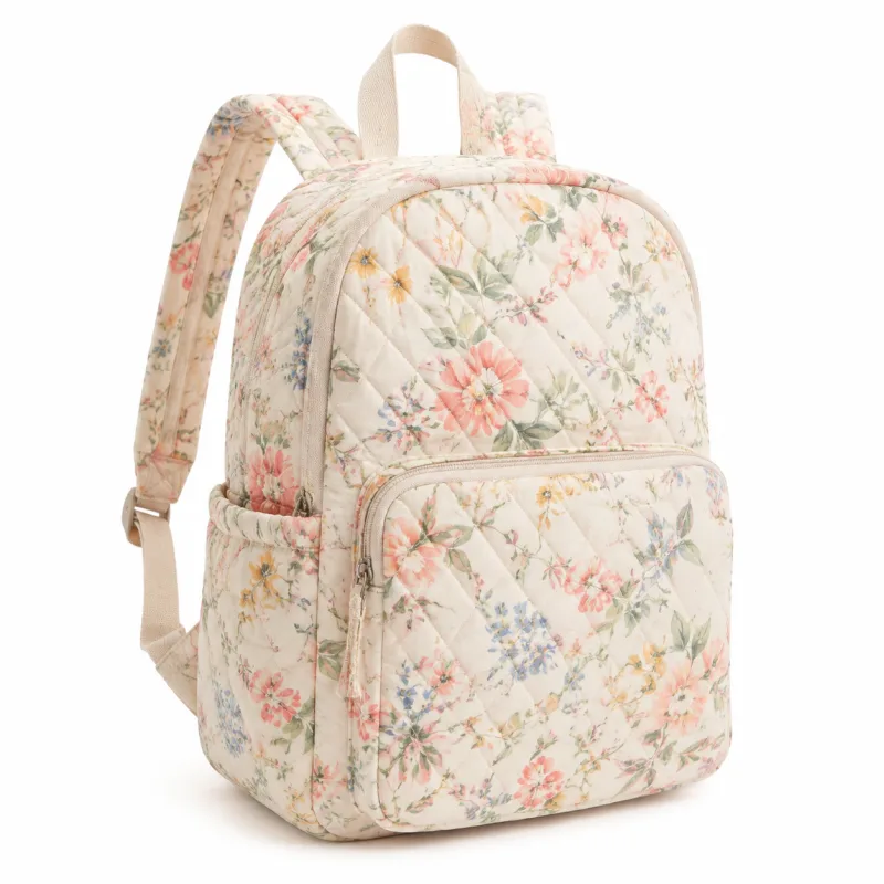 Quilted Floral Spring Backpack - Stylish Daypack with Pockets - Image 3