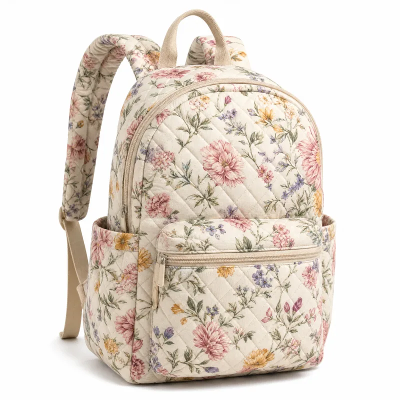 Quilted Floral Spring Backpack - Stylish Daypack with Pockets - Image 5