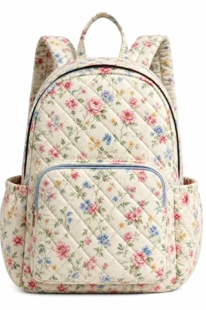 Charming Quilted Floral Summer Backpack - Gingham Lining & Spacious