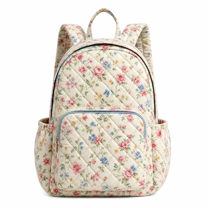 Charming Quilted Floral Summer Backpack - Gingham Lining & Spacious