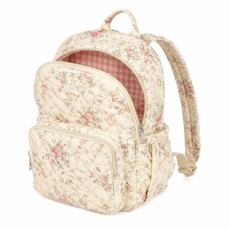 Charming Quilted Floral Summer Backpack - Gingham Lining & Spacious - Image 3