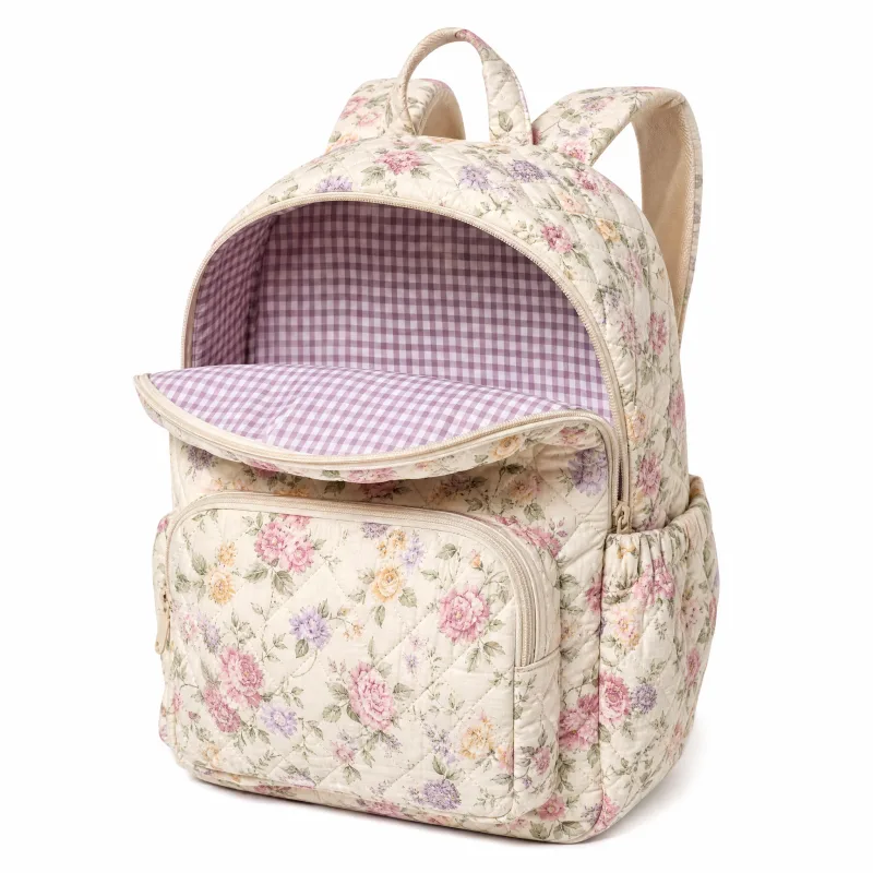 Charming Quilted Floral Summer Backpack - Gingham Lining & Spacious - Image 4