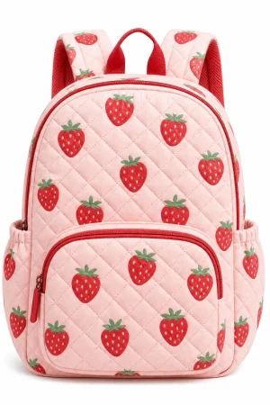 Adorable Quilted Strawberry Backpack - Stylish & Organized Daypack
