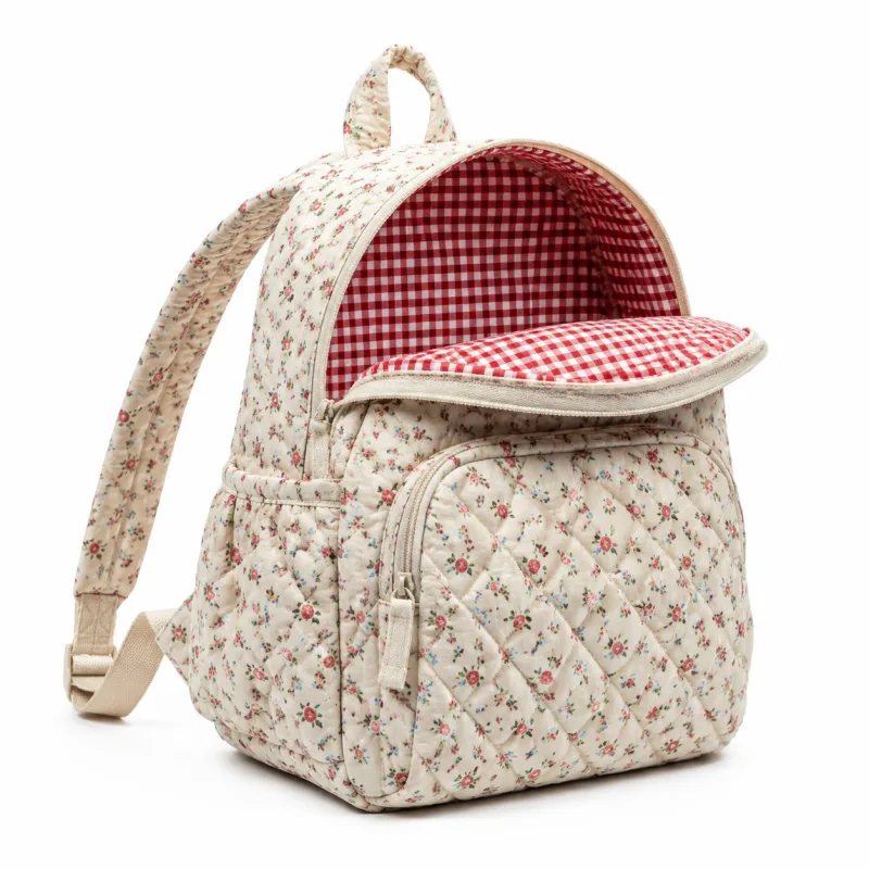 Quilted Floral Backpack with Red Gingham Lining – Stylish & Practical - Image 3