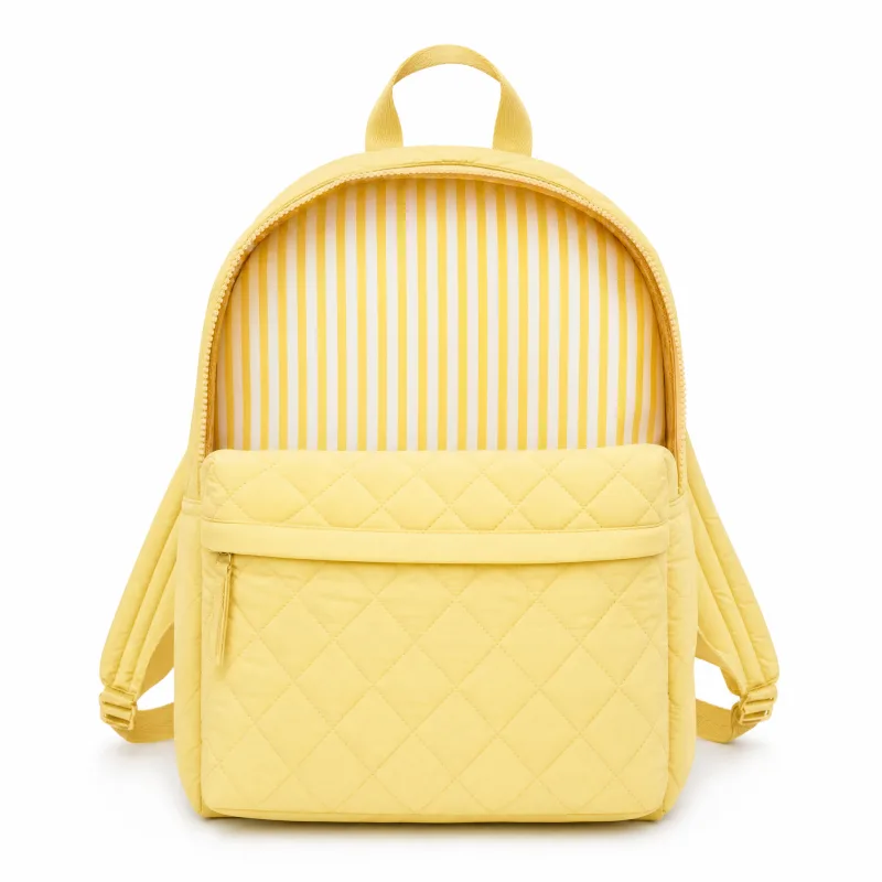 Quilted Lemon Backpack with Striped Interior - Practical Daypack