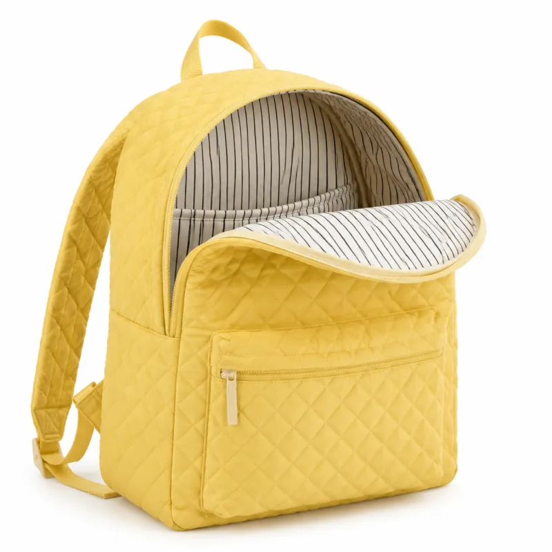 Quilted Lemon Backpack with Striped Interior - Practical Daypack - Image 3
