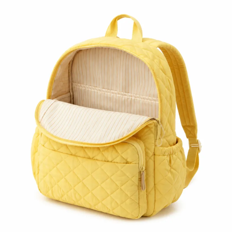 Quilted Lemon Backpack with Striped Interior - Practical Daypack - Image 4