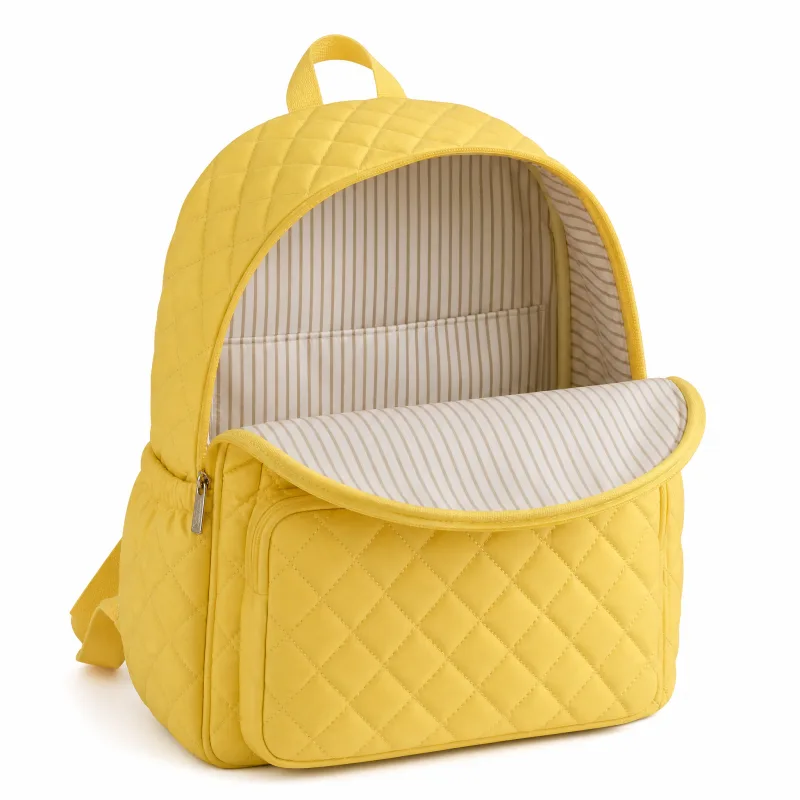 Quilted Lemon Backpack with Striped Interior - Practical Daypack - Image 5