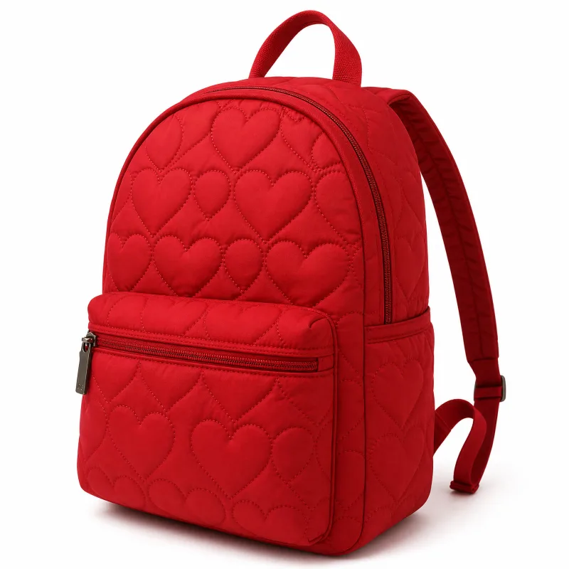 Red Heart Quilted Backpack for Women | Stylish & Practical Daypack - Image 2