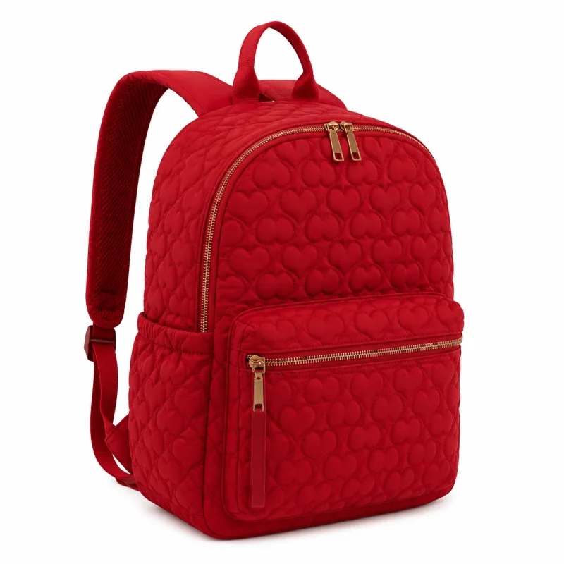 Red Heart Quilted Backpack for Women | Stylish & Practical Daypack - Image 4