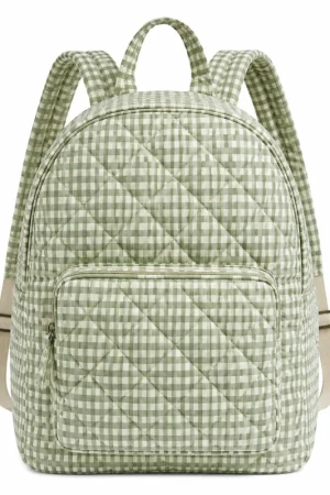 Green Gingham Quilted Backpack – Chic Checkered Daypack for Women