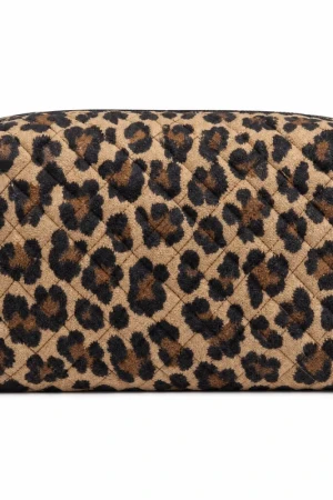 Large Leopard Makeup Bag - Spacious Quilted Travel Organizer