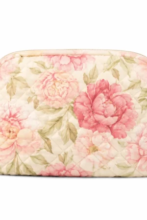 Peony Quilted Mini Makeup Bag - Floral Cosmetic Pouch & Organizer